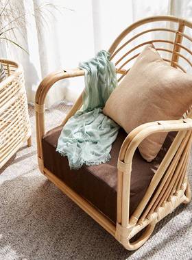 北欧单人沙发客厅简约休闲椅网红民宿天然藤手工编织藤椅三件套