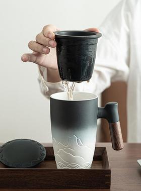 茶水分离泡茶杯个人专用大容量陶瓷马克杯办公室带盖过滤杯子刻字