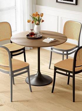 藤编塑料椅子北欧家用可叠放餐椅户外休闲靠背椅小户型扶手书桌椅