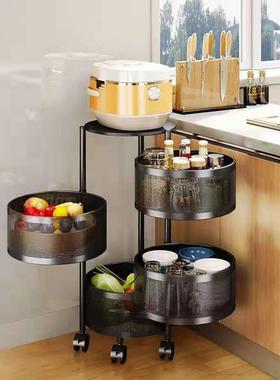 #厨房旋转蔬菜置物架子落地多层转角架菜篮子收纳架杂物水果架中