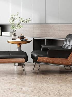 单人沙发意式极简小户型休闲椅设计师客厅卧室阳台北欧真皮躺椅