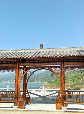 园林长廊户外古建文化长廊木质景观连廊中式花园庭院遮阳回廊凉亭