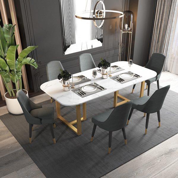 现代轻奢餐桌北欧大理石面长方形饭桌网红家用金色铁艺餐桌椅组合,淘宝优惠券,粉丝福利购,淘宝优惠卷