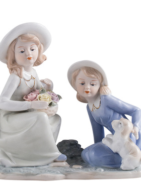 创意可爱西洋女孩陶瓷摆件w卧室少女心艺术品摆设送闺蜜生日礼物