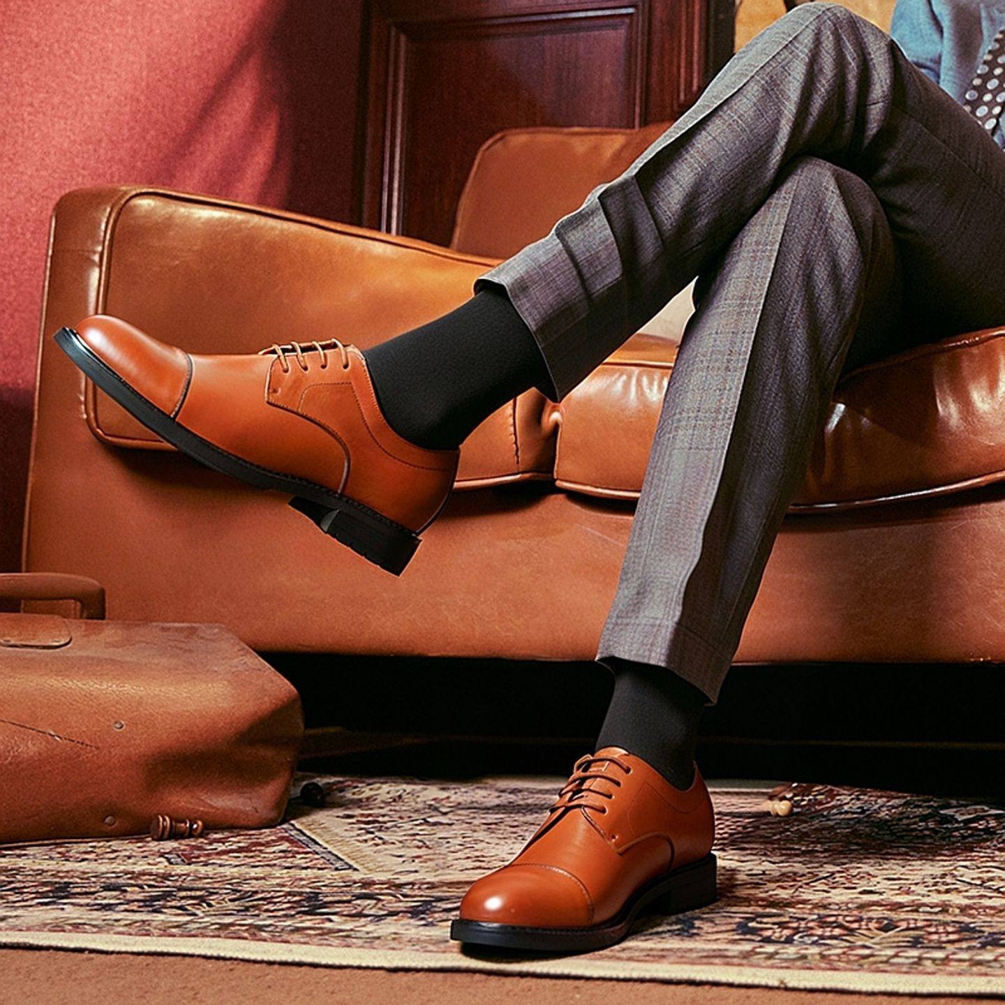 2026春新潮商务正装皮鞋男式牛皮手工三接头英伦复古实木跟德比鞋,淘宝优惠券,粉丝福利购,淘宝优惠卷