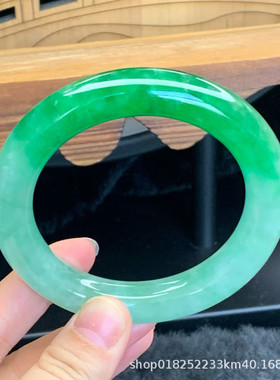 【顺丰包邮】缅甸天然大圈口翡翠处理手镯一手玉镯冰糯种阳翠绿