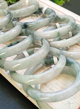【带证】天然翡翠A货细糯糯冰种水水润飘花正圈手镯