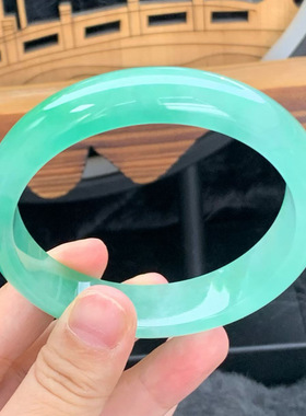 【顺丰包邮】缅甸天然果绿大圈口翡翠处理手镯一手玉镯冰糯
