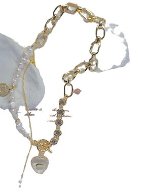 淡水珍珠镶钻链条爱心流苏OT扣项链百搭设计感气质锁骨链甜美项链