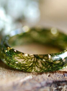 天然水草树脂戒指冰种飘花玉髓指环尾戒复古精品树脂苔藓男女戒指