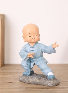 创意储蓄罐装饰品禅趣可爱公仔功A夫小和尚工艺品装饰家居树脂摆
