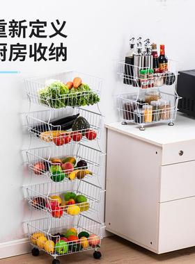 可拆卸厨房收纳架多层菜架子免打孔可移动折叠大容量厨房果蔬架子