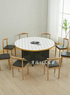 3Y火锅餐厅饭店烧烤店8人位圆桌椅组合电磁炉一体仿大理石圆桌定