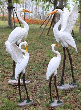 仿真白鹭摆件户外玻璃钢鸟类雕塑园林景观花园庭院假山水池装饰品