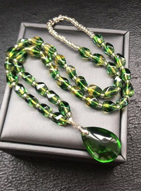 精美双色水晶麻花随形项链女绿水晶水滴吊坠时尚大方生日礼物