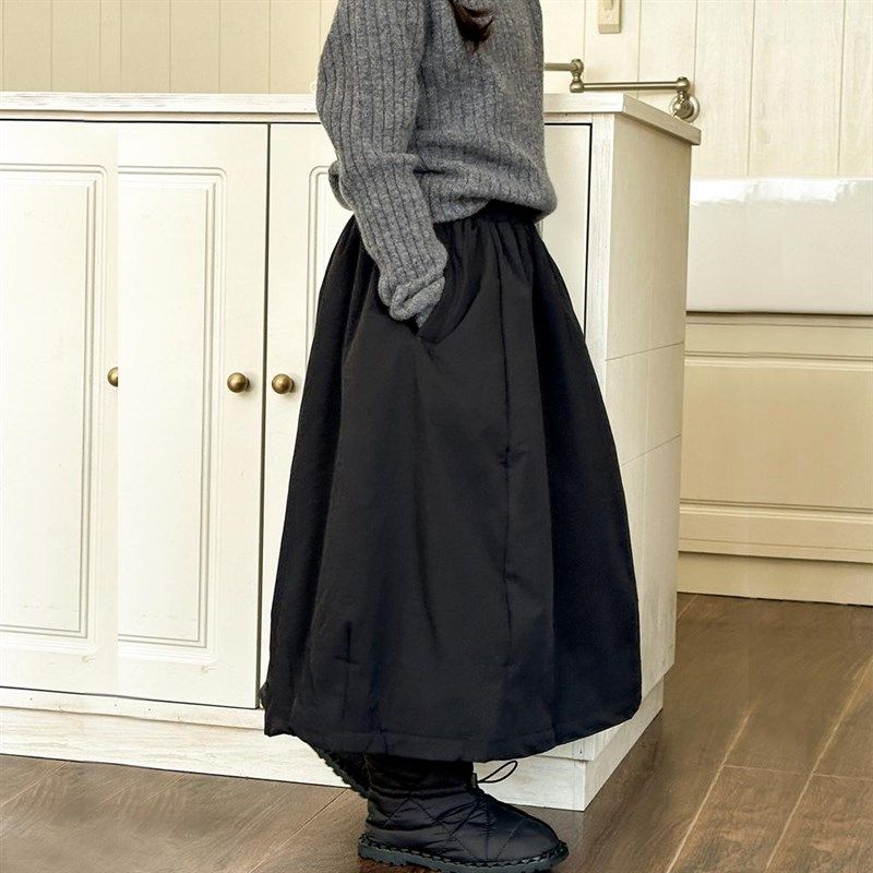 女童半身裙子秋冬款2024新款洋气儿童棉裙加厚夹棉黑色伞裙A字裙,淘宝优惠券,粉丝福利购,淘宝优惠卷