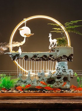 招财循环流水玻i璃鱼缸家居客厅电视柜装饰办公室创意摆件开业礼