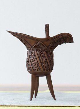 铜制酒杯仿古爵杯客厅房间装饰小摆件酒柜青铜器创意古代酒杯酒具