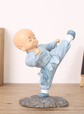 创意储蓄罐装饰品禅趣可爱公仔功C夫小和尚工艺品装饰家居树脂摆