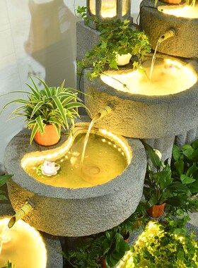 田园风石磨流水喷泉摆件鱼池户外花园庭院露台装饰假山循环水景观