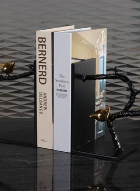 新中式创意铸造树枝鸟书夹书靠书立书档书房摆件样板房软装品摆件