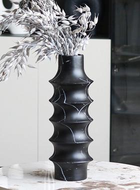 北欧轻奢风直筒仿大理石纹叠意花瓶家居样板房软装饰品插花器摆件