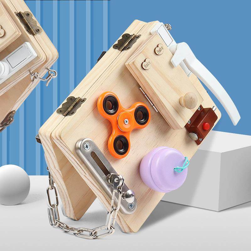 儿童蒙氏趣味折叠忙碌板宝宝启蒙早教具益智开锁木质忙碌块玩具,淘宝优惠券,粉丝福利购,淘宝优惠卷