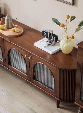 北欧实木电视柜家用小户型拱门形落地柜客厅复古创意储物视听柜