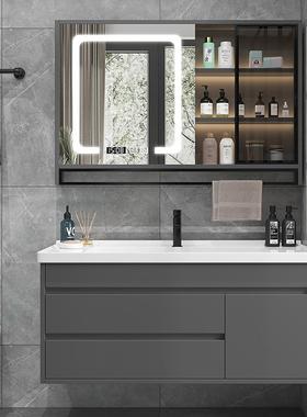 实木落地式陶瓷一体盆浴室柜组合洗脸洗手池卫生间镜柜洗漱台盆柜