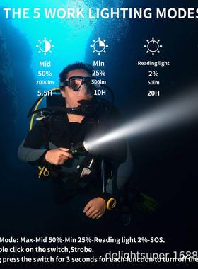 新款杰.德莱特水陆双用P70白光黄光潜水手电筒家用赶海防水手电筒