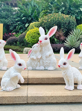 户外花园林景观仿真兔子摆件玻璃钢动物雕塑幼儿园庭院草坪装饰品