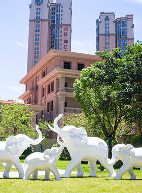 户外仿真抽象大象雕塑玻璃钢公园林景观大型动物摆件楼盘别墅装饰