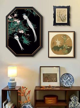 中国风客厅组合装饰画新中式玄关斗柜卧室中古风沙发背景花鸟挂画