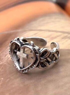 Gothic Death Cross Heart Ring For Women Man Fashion Punk Par