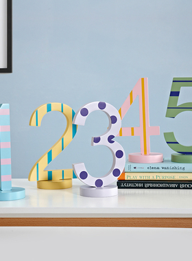 桌面摆件家居饰品儿童房卧室字母数字摆饰创意木质房间软装装饰品