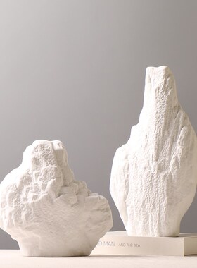 创意手绘水墨图案假山陶瓷装饰摆件新中式茶室Q书房玄关招财小摆