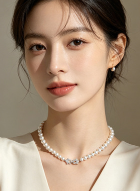 新款AKOYA天女粉光/银蓝玫瑰/孔雀绿色系珍珠项链女澳白色锁骨链