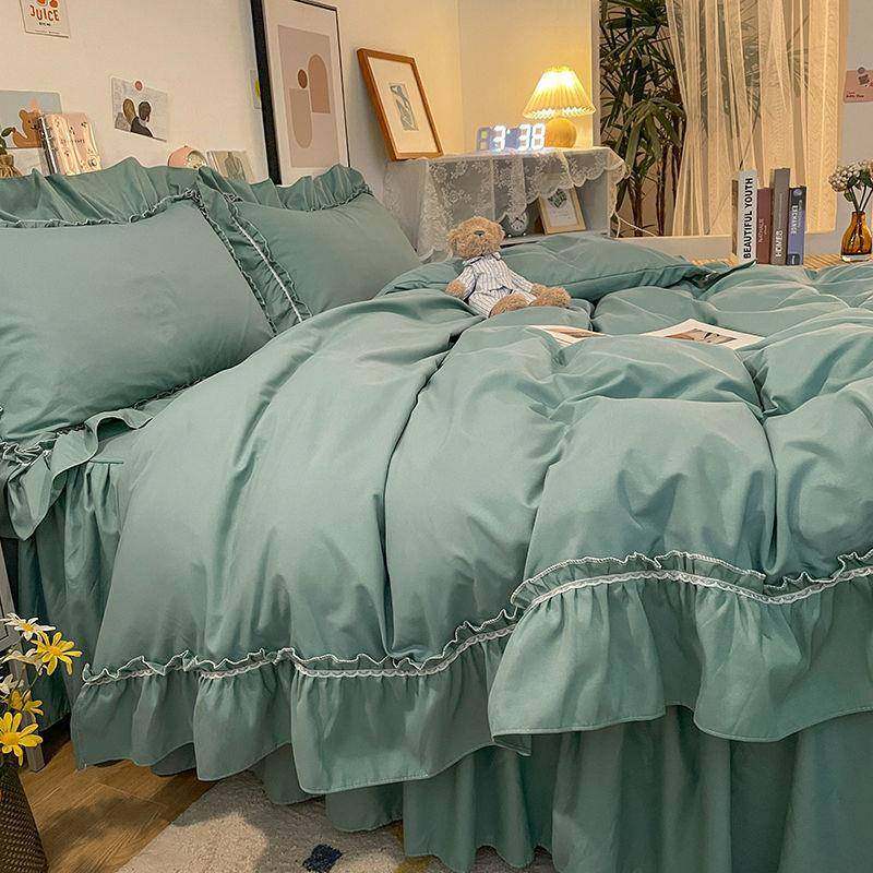 少女粉水洗棉床裙四件套网红公主风床单被套简约学生宿舍三件套,淘宝优惠券,粉丝福利购,淘宝优惠卷