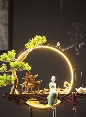 禅意摆件倒流香炉家用室内熏香炉灯圈客厅茶桌玄关檀香沉香炉礼品