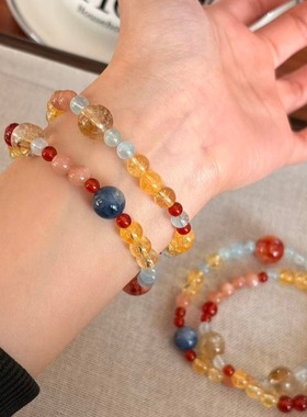 【秋意浓】原创天然黄塔晶蓝晶石复古双圈手串显白气质女款送朋友