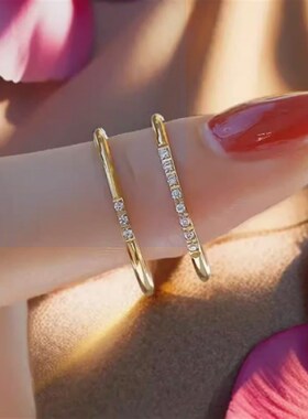 正品18K金碎钻细戒指女AU750玫瑰金极细叠戴素圈单钻三钻新款尾戒