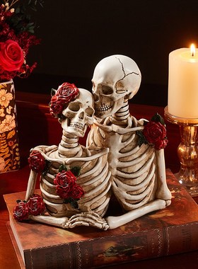 密室逃脱装饰道具情侣家居摆件骷髅头人物骨架复古做旧七夕节礼物