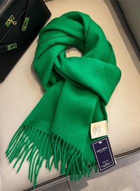 韩版墨绿100%羊毛纯色围巾女秋冬季ins学生时尚保暖护颈围脖披肩