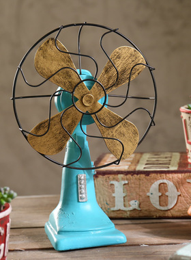 书房陈设工业风格酒吧家居树脂装饰品复古做旧工艺品摆件老式风扇