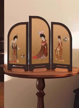 《簪花仕女图》新中式屏风桌面摆件高级感小众中古风卧室玄关装饰