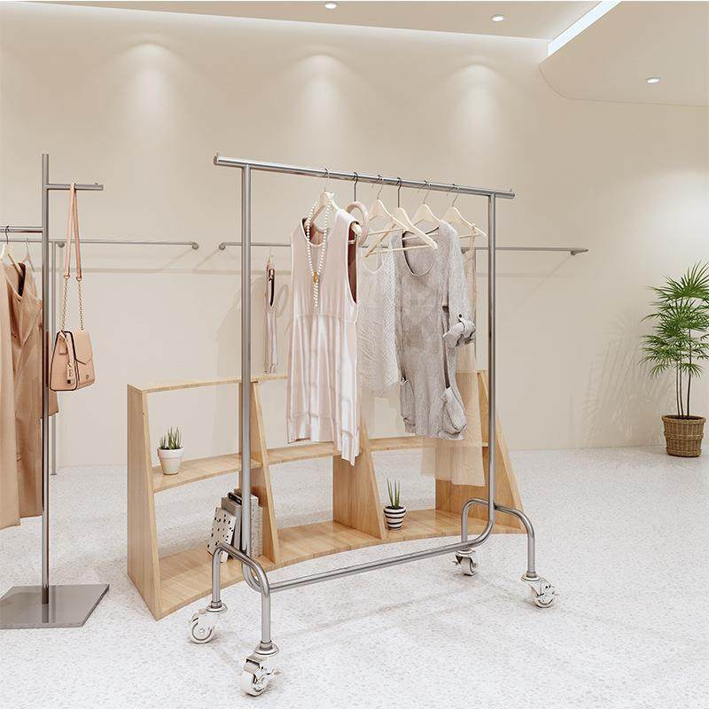 服装店展示架挂衣杆不锈钢带轮子银色中岛落地式网红女装店货架,淘宝优惠券,粉丝福利购,淘宝优惠卷
