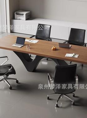 现代简约创意实木办公会议桌轻奢高级感长条小型接待洽谈桌椅