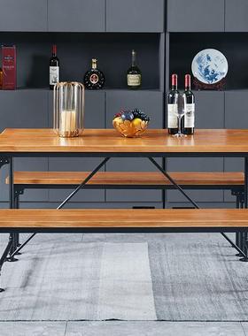 美式实木铁艺餐厅家用餐桌长桌椅组合复古工业风餐桌椅