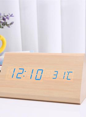 创意款智能充电木头钟LED钟声控数字电子钟充电款闹钟