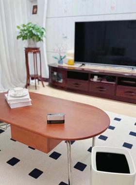 北欧中古茶几椭圆形复古不锈钢家用客厅小户型简约茶桌日式储物